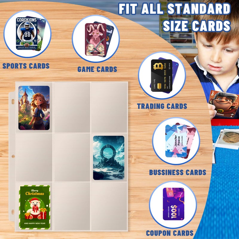 Kitoyz 1800 Pocket Trading Card Sleeves - Double-Sided, Clear for 3-Ring Binder, Game, Sports & Business Cards - Image 3
